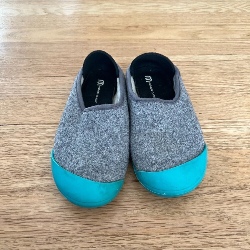 Mahabis Classic Curve Felt Wool Slippers Gray Blue Women's EU Size 37/US 6.5-7